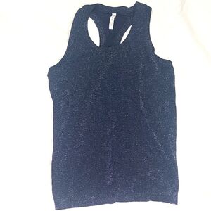 ATHLETA Navy Blue w/Silver Threading Racerback Tank Activewear Athleisure, M